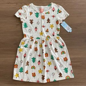 NWT)Cat & Jack Colorful Holiday Print Dress Girl’s Size S(6/7)